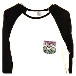 White tee shirt with long black sleeves